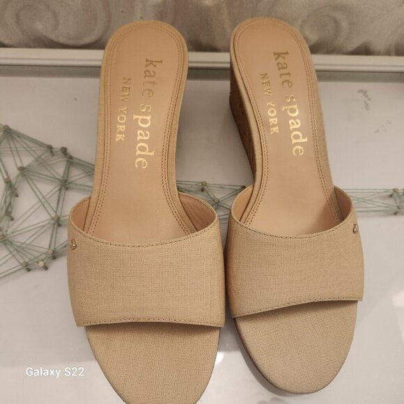 Kate Spade Meena Canvas Wedge Sandal in Warm Stone. NIB. Size 8.5 - Picture 7 of 11